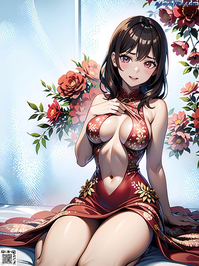 Hentai - 华彩繁花 Set 1 20230602 Part 32 No.cb25ac A woman in a red dress sitting on a bed.