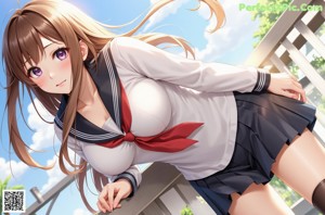 A woman in a school uniform posing for a picture.