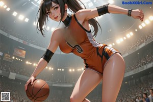A group of young women playing a game of basketball.