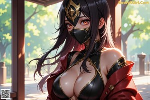 a sexy anime girl with big tits and a mask on