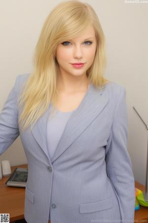 A woman in a gray sweater and maroon pants posing for a picture.