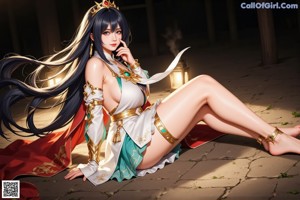 A woman in a bikini sitting on the ground.