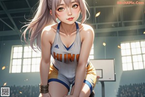 A girl holding a basketball on a basketball court.