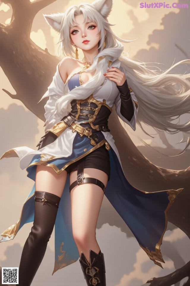 Hentai - Exotic Allure of the Untamed Lands Set.1 20250124 Part 4 No.0c99fc A woman with long white hair standing in front of a tree.
