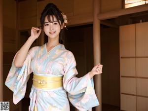 A woman in a kimono is posing for the camera.